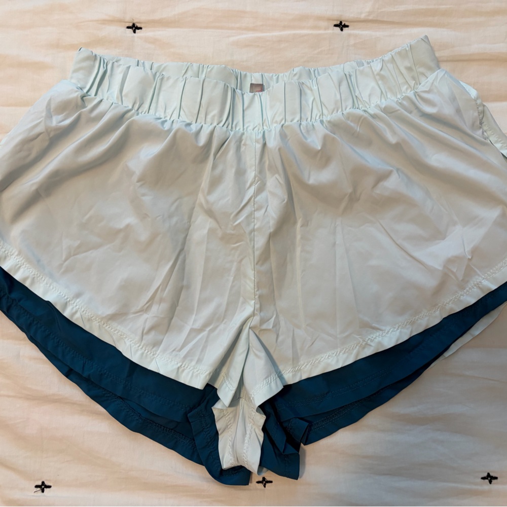 Free People Athletic Layered Shorts in Light Blue and Teal